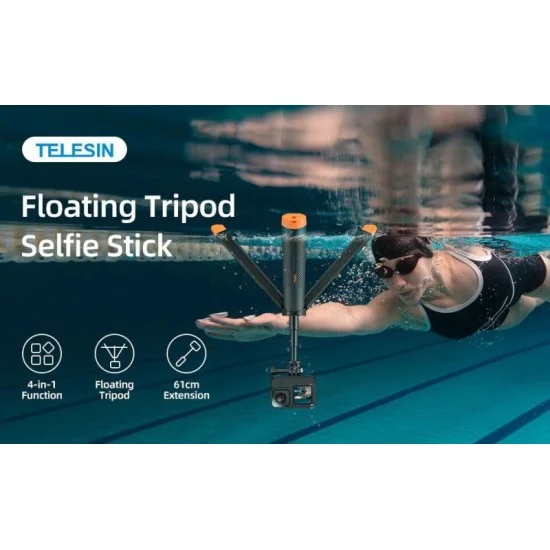 Telesin Floating Selfie Stick with Tripod for action cameras - Black